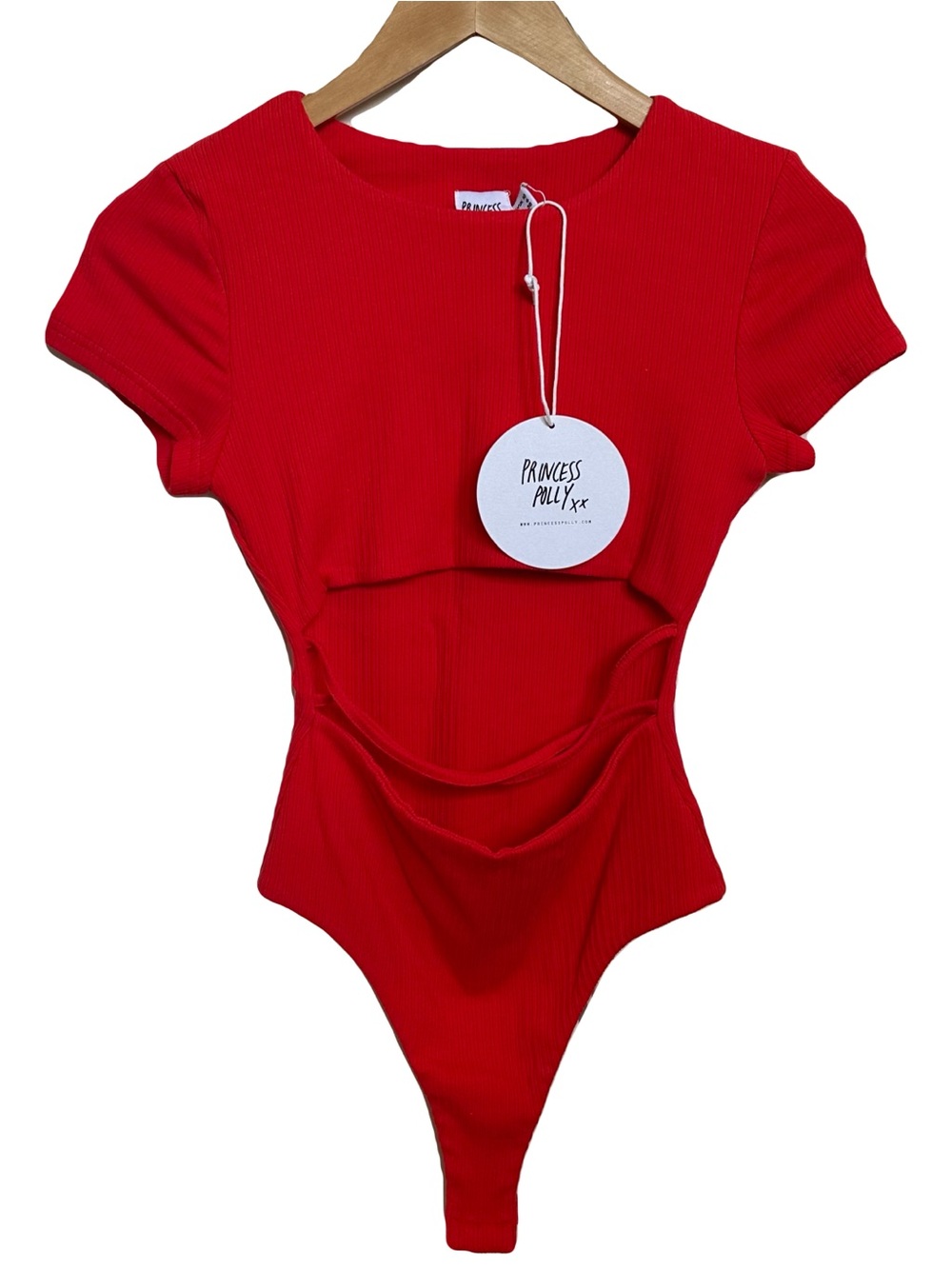 Princess Polly Nicola Red Ribbed Cutout Bodysuit NWT